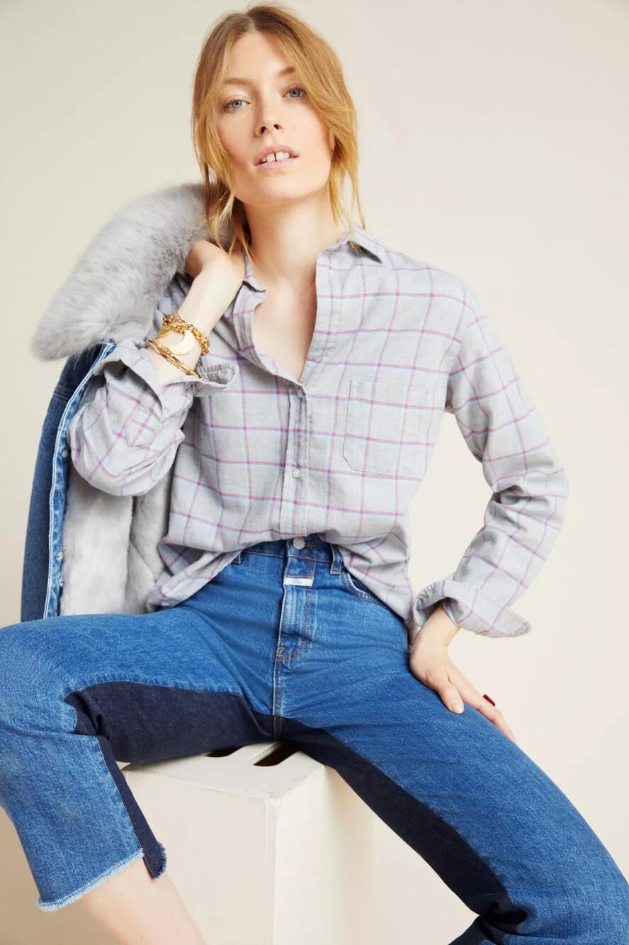 Frank & Eileen Grayson the Hero Top Flannel Shirt Plaid Boho Purple Size XS